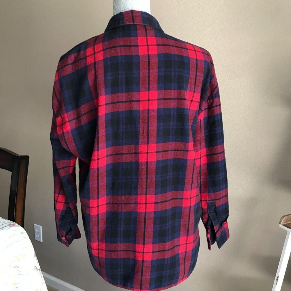 Zara Red & Blue Plaid Flannel Button Down Shirt 3/4 Sleeves - Small - Picture 4 of 5
